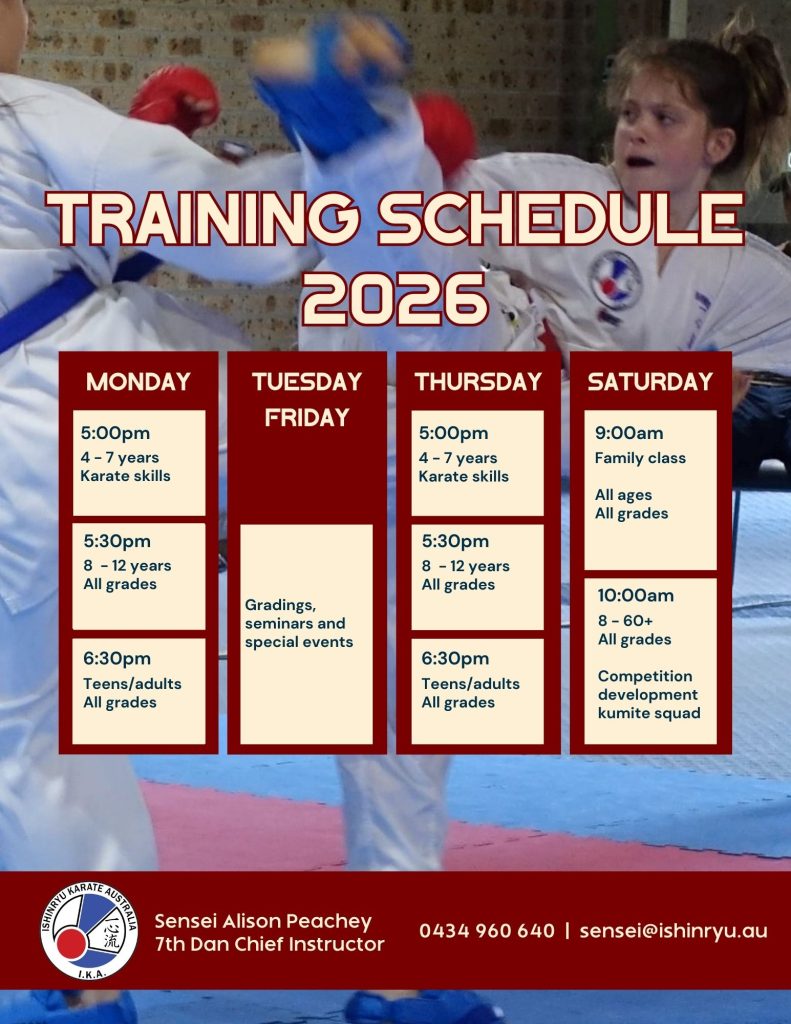 2026 karate class timetable
